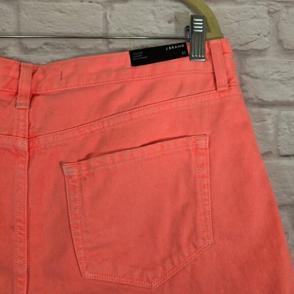A J Brand Flamingo Neon Orange Pink Joanie Boy Fit Denim Shorts NWT Size 31 Fray - Picture 7 of 12